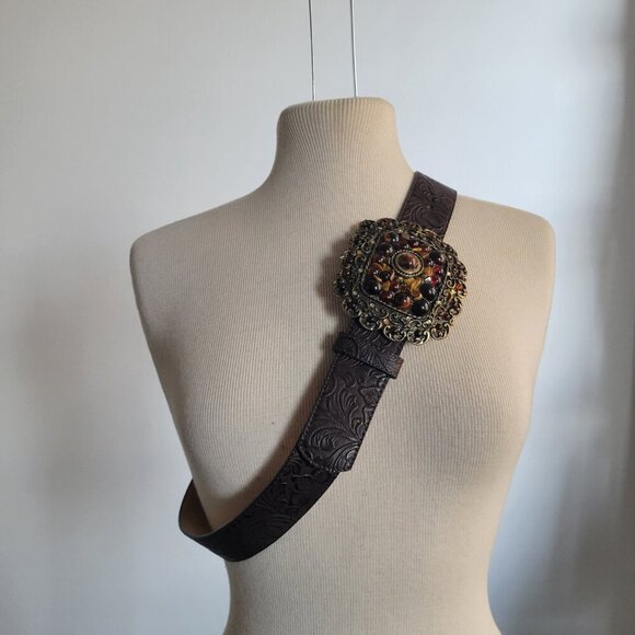 Leatherock Embossed Belt Marbled Embellished Square Buckle (Size: L) - Picture 4 of 13